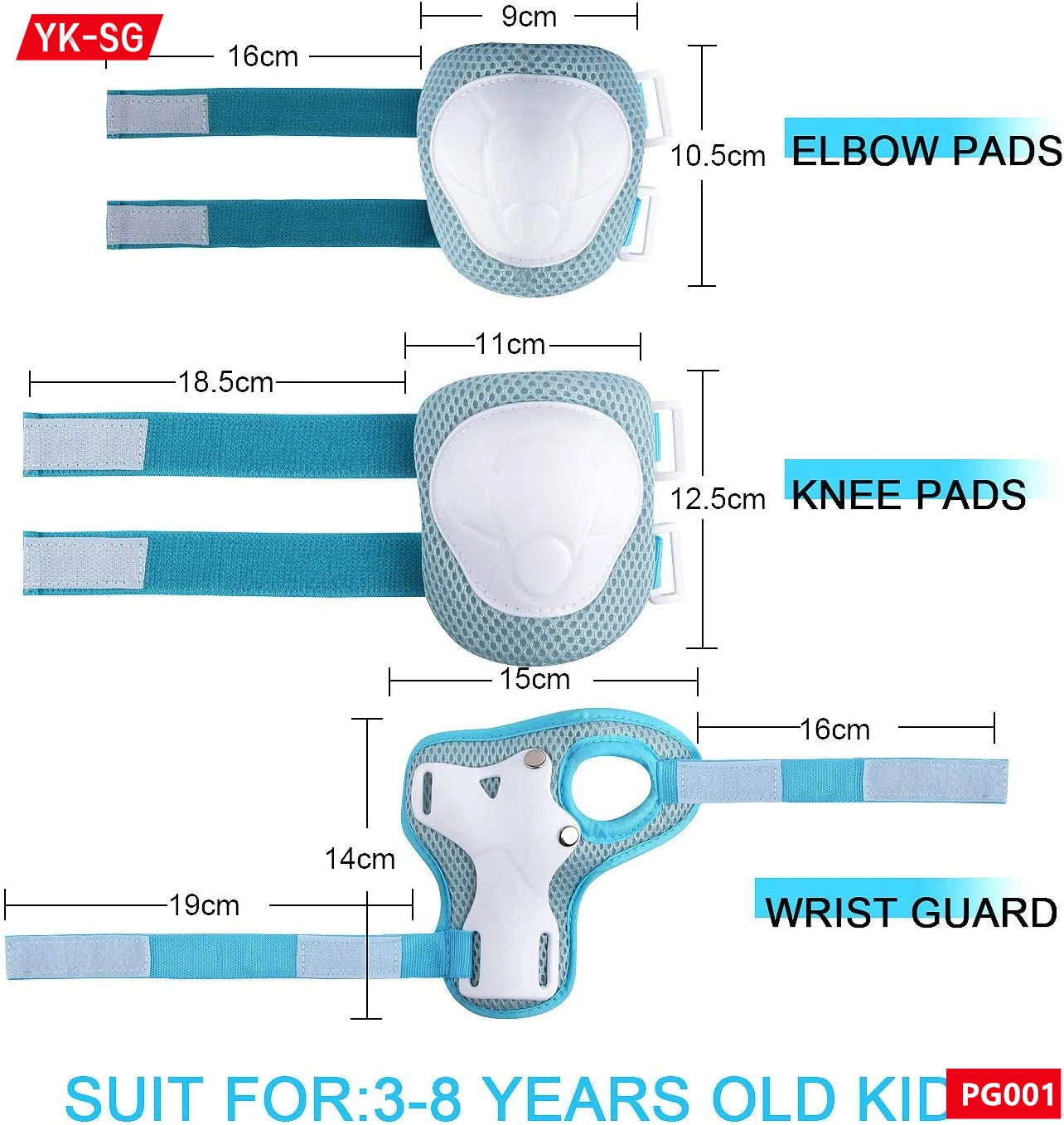 6 Pack Protective Gear Set with Knee Wrist Elbow Safety Pad Kit Forteenager Skating, Cycling, Skateboard, Rollerblading