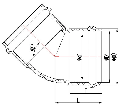 De355 Adaptador de PVC de 45 grados de codo