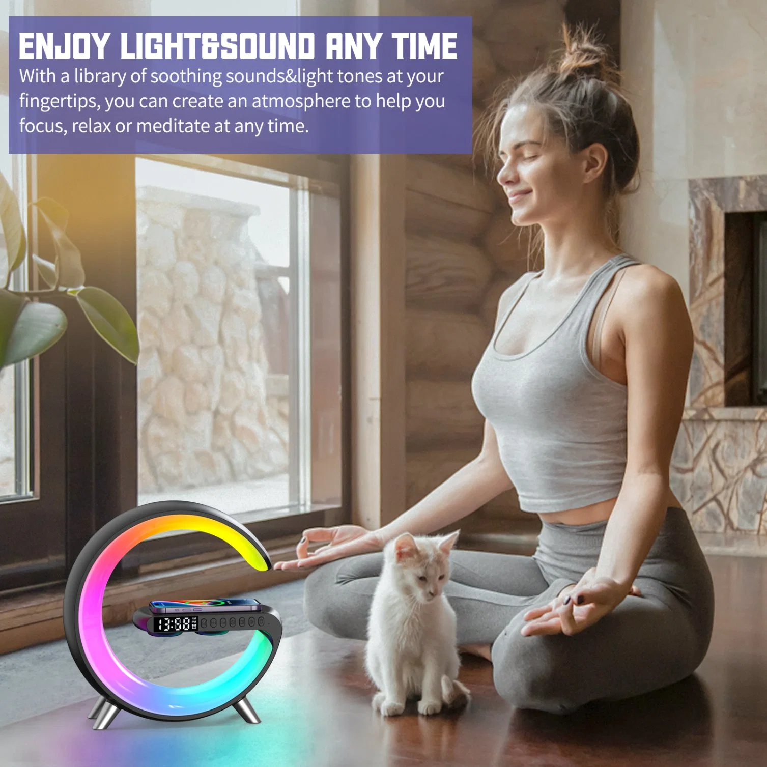 Dropshipping Products 2023 Wireless Charger 3 in 1lamp Speaker LED Light Speaker Beside Table Lamp with Alarm Clock