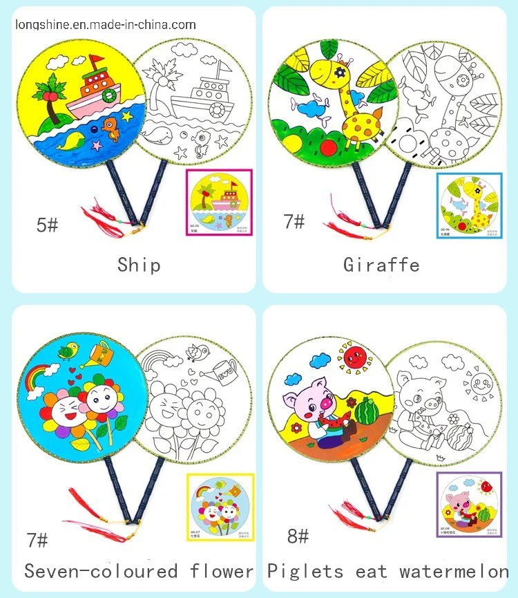 Children's Painting Hand Painted Blank Fan Round Fan Kindergarten Creative