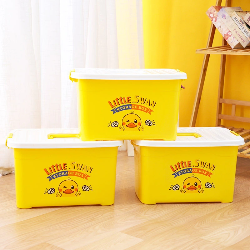 Caja de almacenamiento de juguetes de plástico con forma de patito amarillo