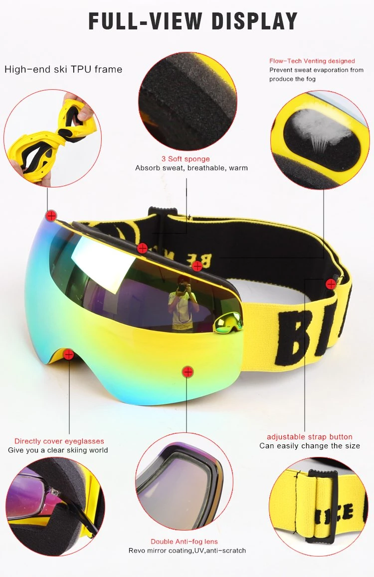 Gafas de esquí profesional apto para niños PC doble esférica lentes para gafas de esquí con el revestimiento de espejo