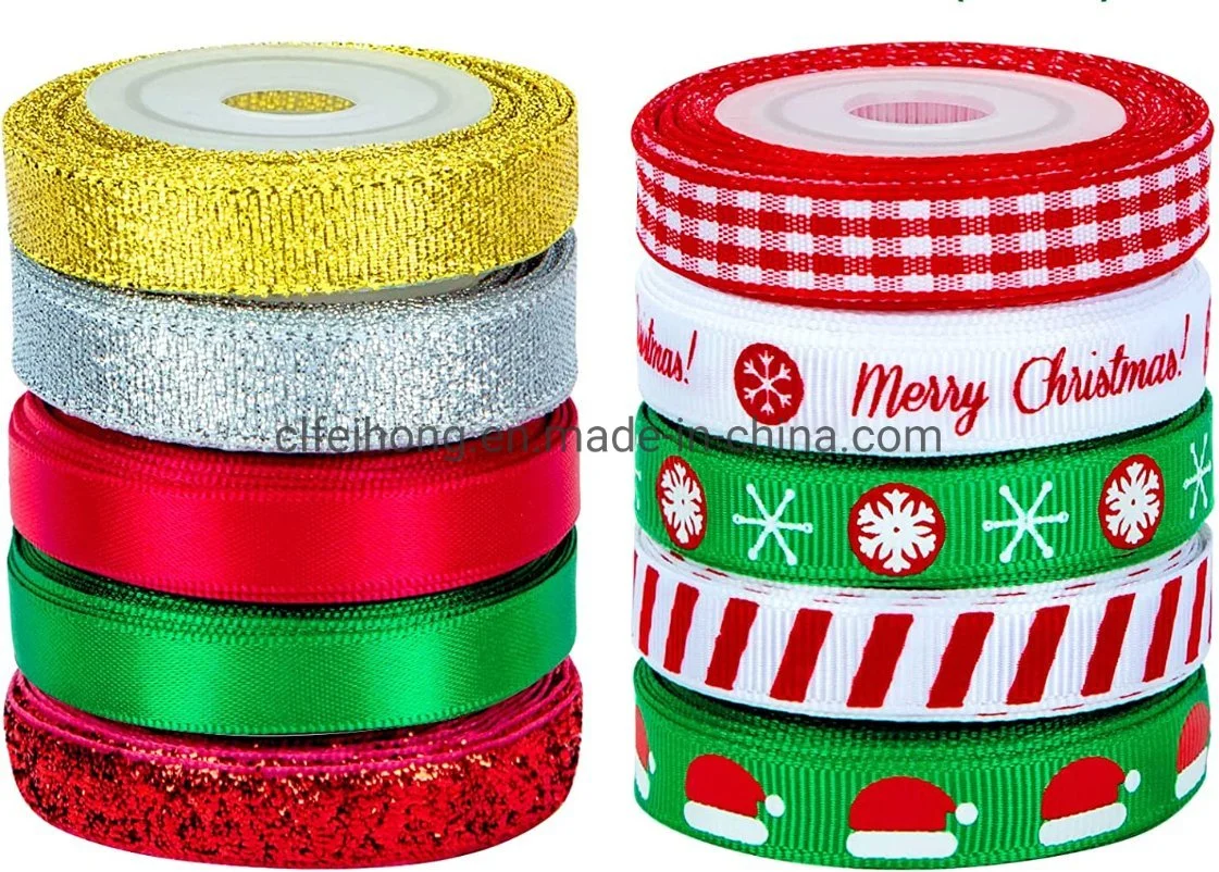 OEM Hot Promotion Factory Price Wholesale/Supplier Satin Ribbon Printed Forxmas Celecration Christmas Decoration Gift Box Packing Wrapping Red Green Color