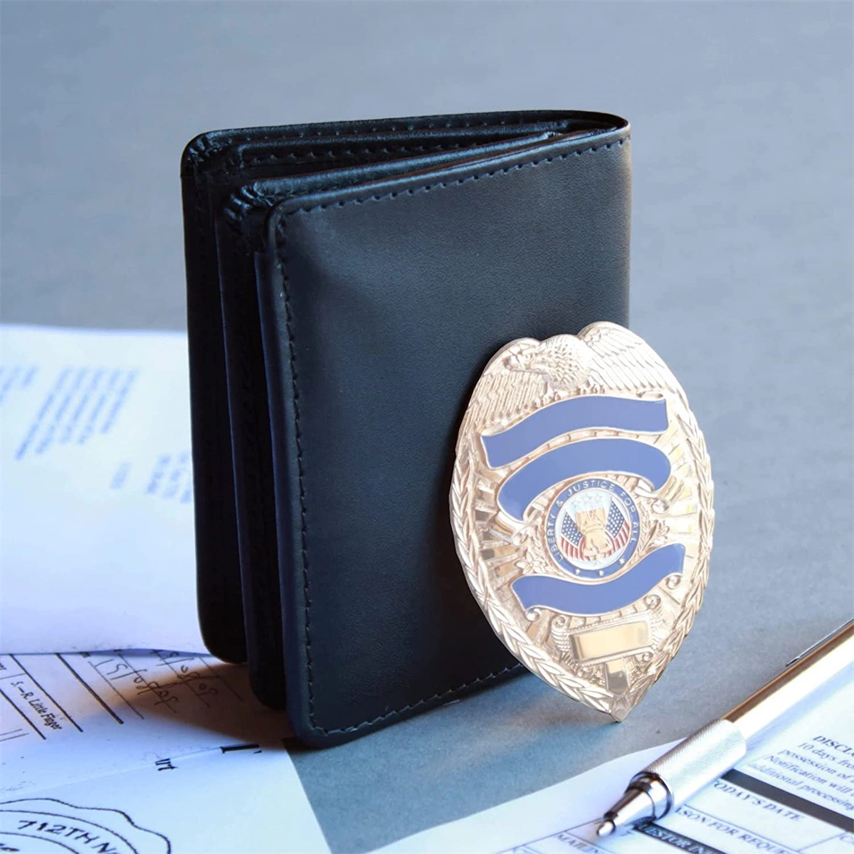 Sedex BSCI Certified Factory Custom Logo Souvenir Metal Detective Officer Sheriff Security Identity Military Collar Pin Police Badge Wallet Leather Police Badge