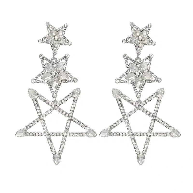 Yp42 Statement Pentagram Diamond Tassel Wedding Earrings Wedding Accessory