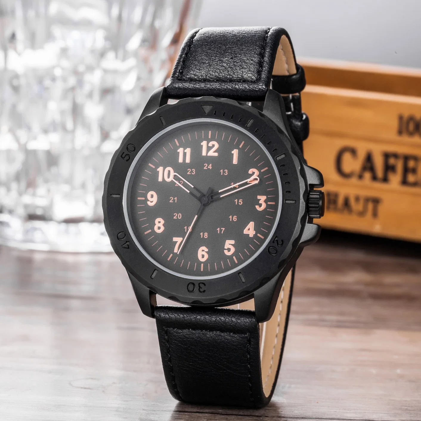 Fashion Leather Analog Clock Zone Men Sport Wrist Watch Wy-17015