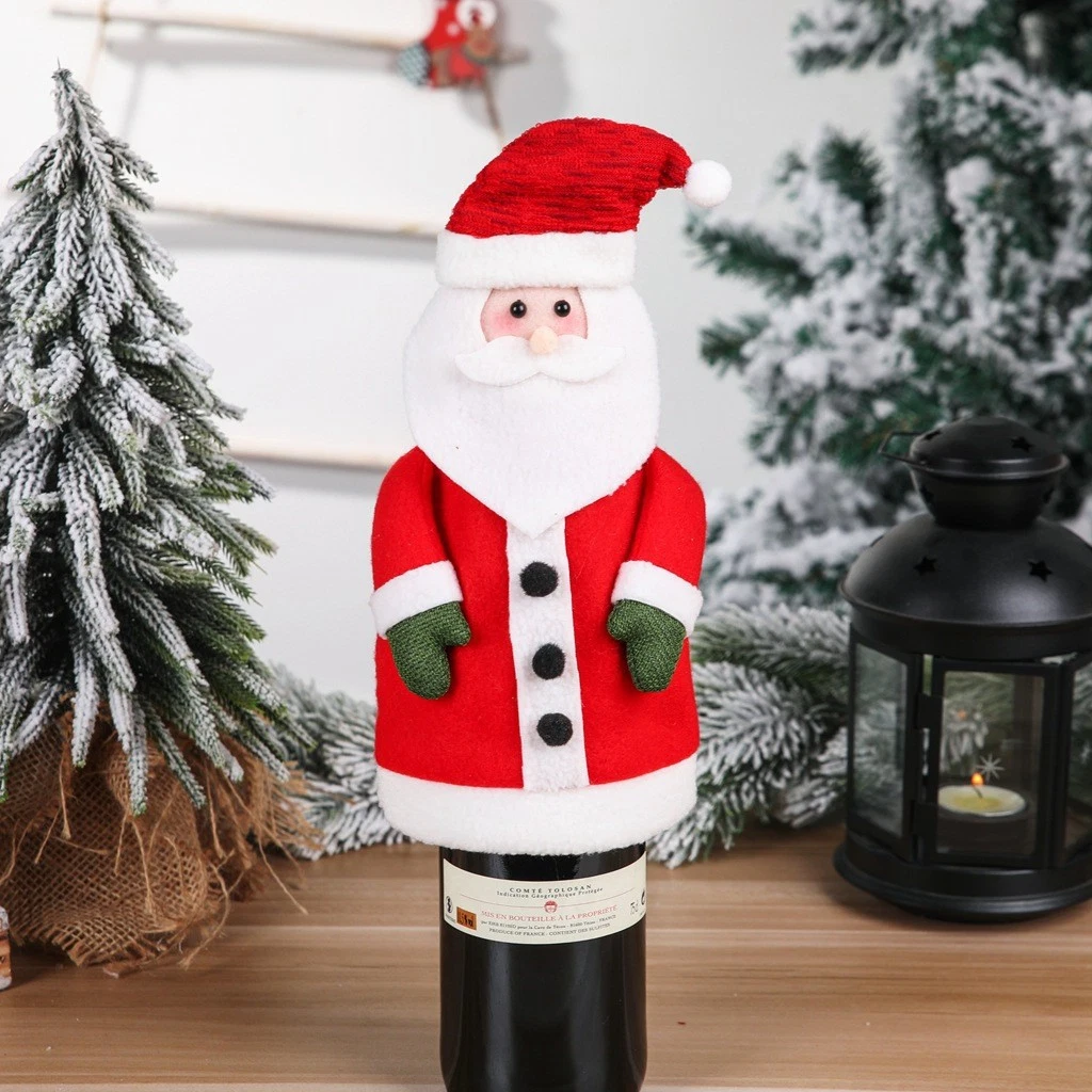 Flannel Christmas Table Decoration Santa/ Snowman Wine Bottle Set Festive Decoration.