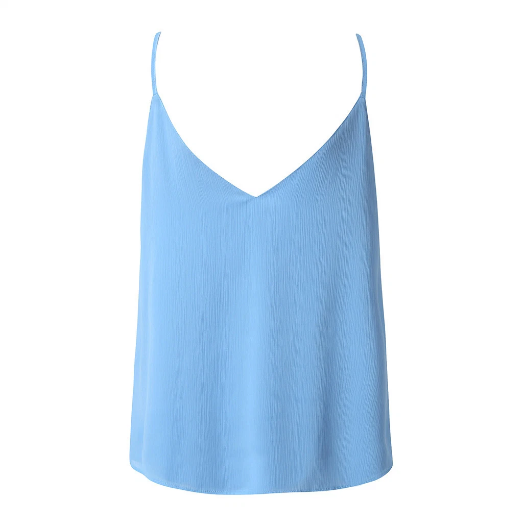 Summer New Arrival Ladies Polyester Chiffon Neck Ruffles Vest Custom Color Womens Fashion V Neck Tank Top