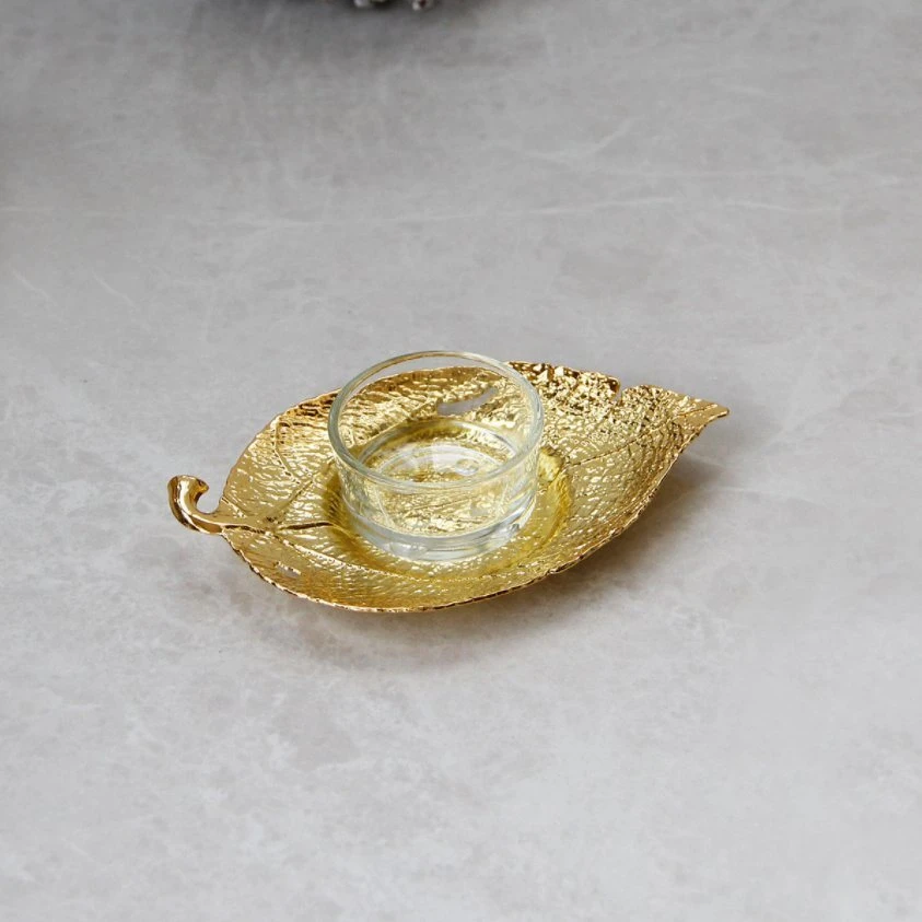Tabela de ouro e prata em forma de folha de vento natural nórdico Topo suporte para velas decorativas
