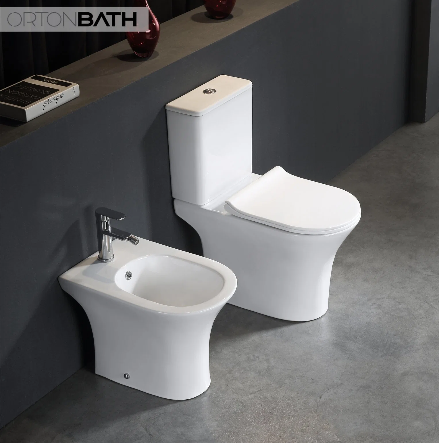 Ortonbath Toilet Europe Smart Bathroom Toilet Sanitary Ware Africa Twyford Ceramic Floor Mounted One Two Piece Wc Rimless Bidet Toilet with Bowl Seat Cover