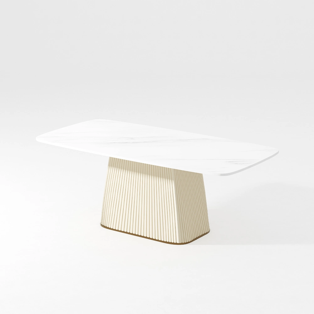 Table à manger rectangulaire en pierre frittée minimaliste blanche 63 cm