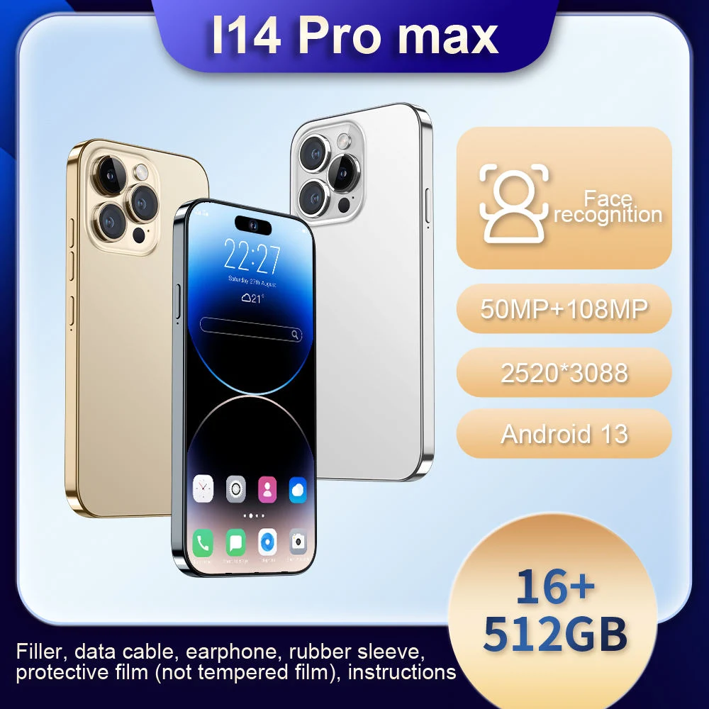 Горячая продажа Последняя версия I 14 PRO Max Cell Phone 7.3-дюймовый аккумулятор 7000мАч оригинальный мобильный телефон Multi Language WiFi BT FM GPS