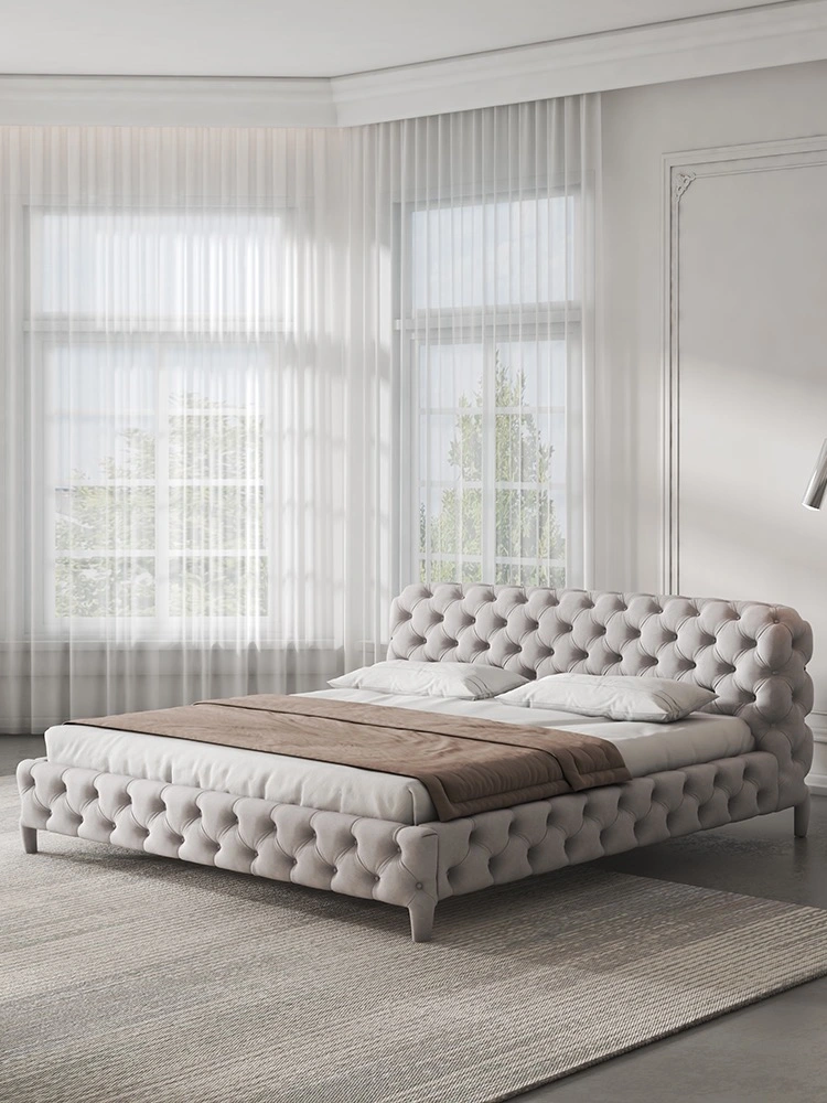 Factory Direct Supply Premium Velvet Fabric Italian Upholstered King Bed Designer Furniture