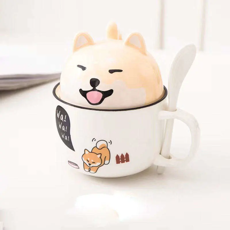 Cute Girl Large Volume Coffee Mug Cartoon Creative Ceramic Cup with Lid Spoon