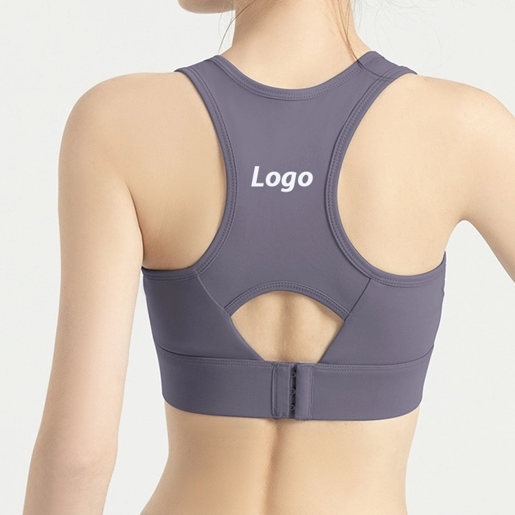 New Hot Feminal Medium Support Adjustable Yoga Sports Bra, Shockproof Gym Running Top Wear with Hook Design Back U Neck Fitness Bra for Women
