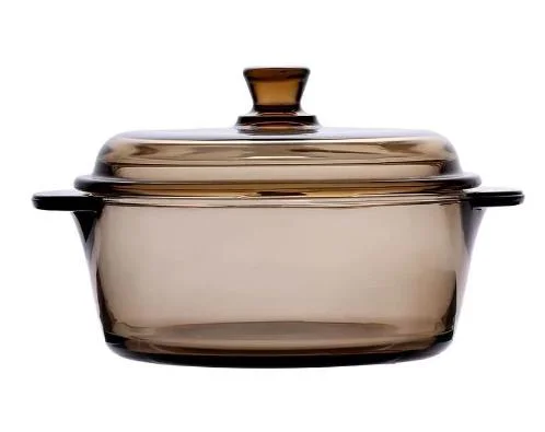 2023 Hot Sale New Style Amber Color Large Soup Glass Pot Cooking Glass Noodles Pot with Cover