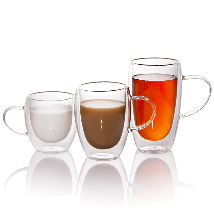 Resistente al calor de doble pared de vidrio de borosilicato de beber café taza de té con asa