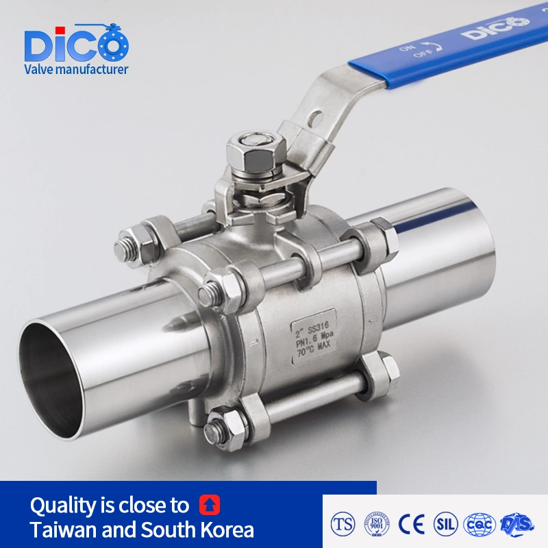 1000wog Stainless Steel and Carbon Steel Material Butt Weld End with Extended Pipe 3PC Sanitary Floating Ball Valve