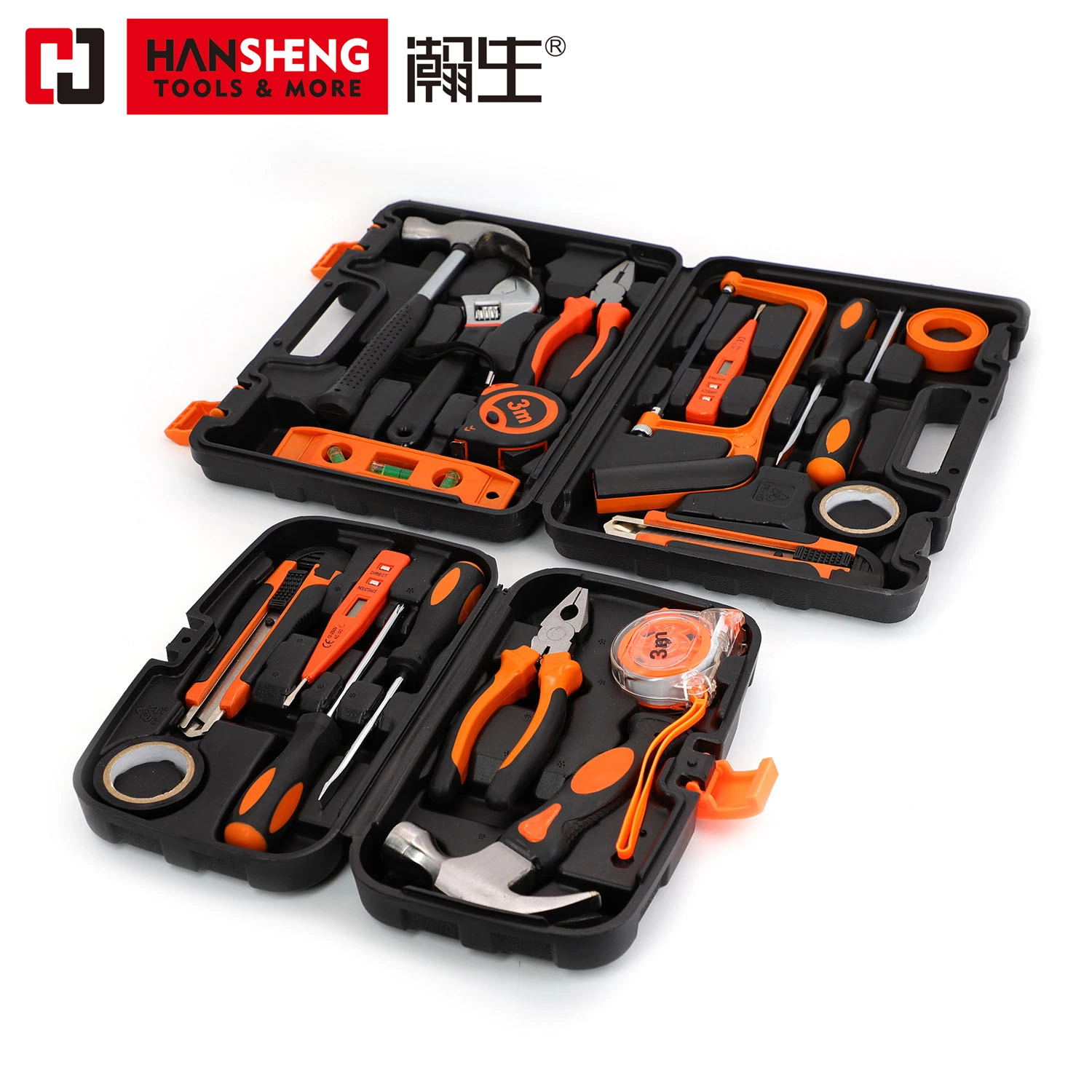 12 Set, Professional, Household Set Tools, Plastic Toolbox, Combination, Made of Carbon Steel, CRV, Polish, Pliers, Wire Clamp, Hammer, Wrench, Snips