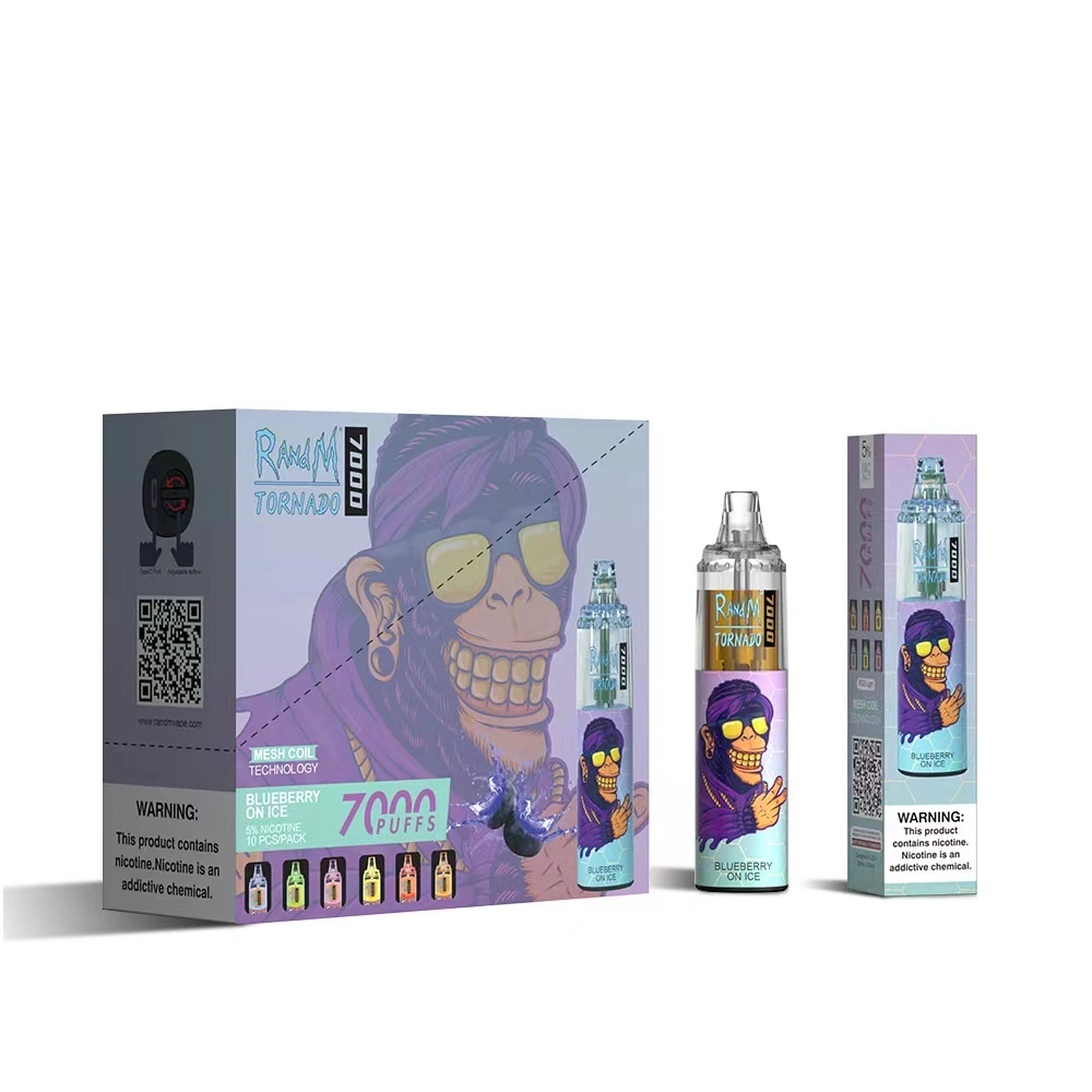 Randm tornado 7K cigarros descartáveis e de 14 ml, pré-cheios, de Vape de cristal Bateria Desecável de 1000 mAh fluxo de ar recarregável 7000 puff ajustável