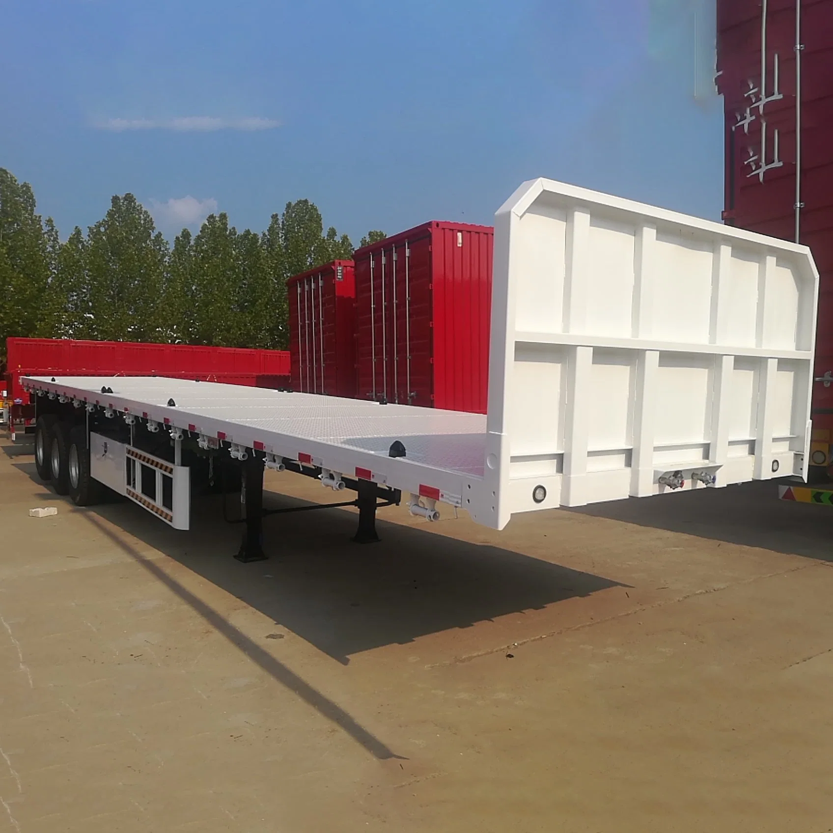 3 ejes contenedor de 40 pies de superficie plana de Portador remolque semi Eje 4 de 60 pies de superficie plana de cuello de cisne Semi-Trailer tráiler