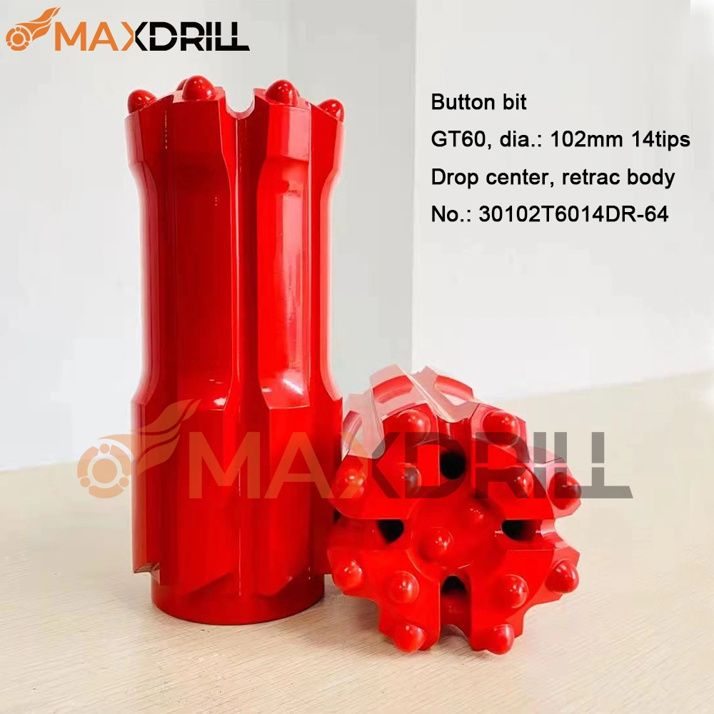 Maxdrill Gt60 102 mm Button Bit Drop Center Retrac Body for Mining