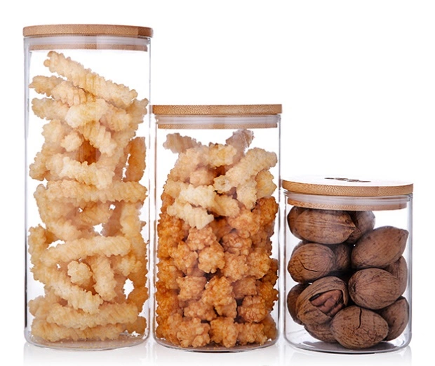 Copo misturador, copo de alimentos, comida de vidro contêineres de storage de armazenamento de copo misturador com bambu hermético Tampas Cozinha Canisters de vidro para café, farinha, açúcar, doces, Cookie