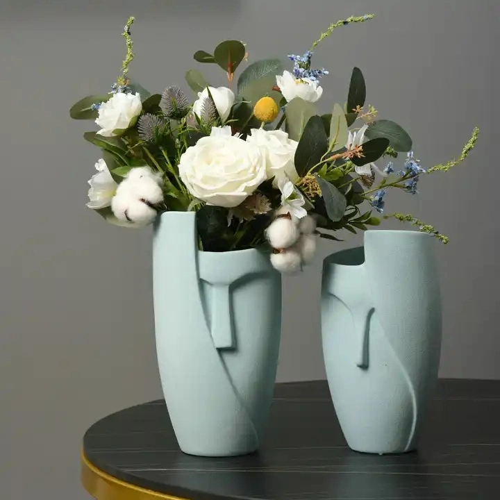 Art Creative Nordic Human Abstract Sculpture Ceramic Face Planter Head Flower Pot Home Decor