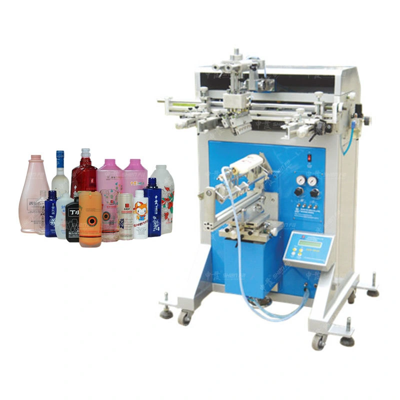 Máquina de impresión de pantalla de la botella de vidrio de la ronda de la botella Ferfume cubeta de plástico Tubo de maquinaria de impresión
