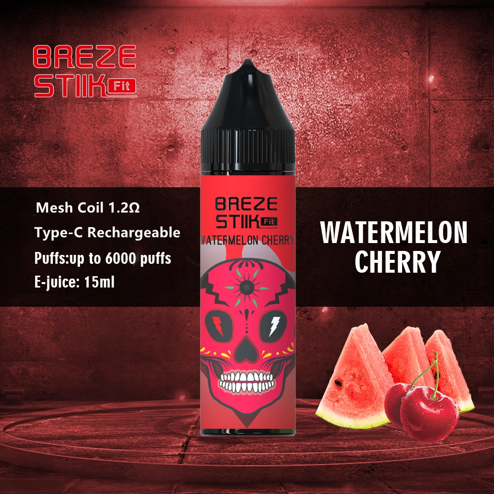 Breze Stiik Fit 6000 Puffs 15ml capacidad 6000 Puffs 500mAh Batería recargable Tipo C Puerto 12 colores varios sabores jugosos E VAPE desechable para cigarrillos