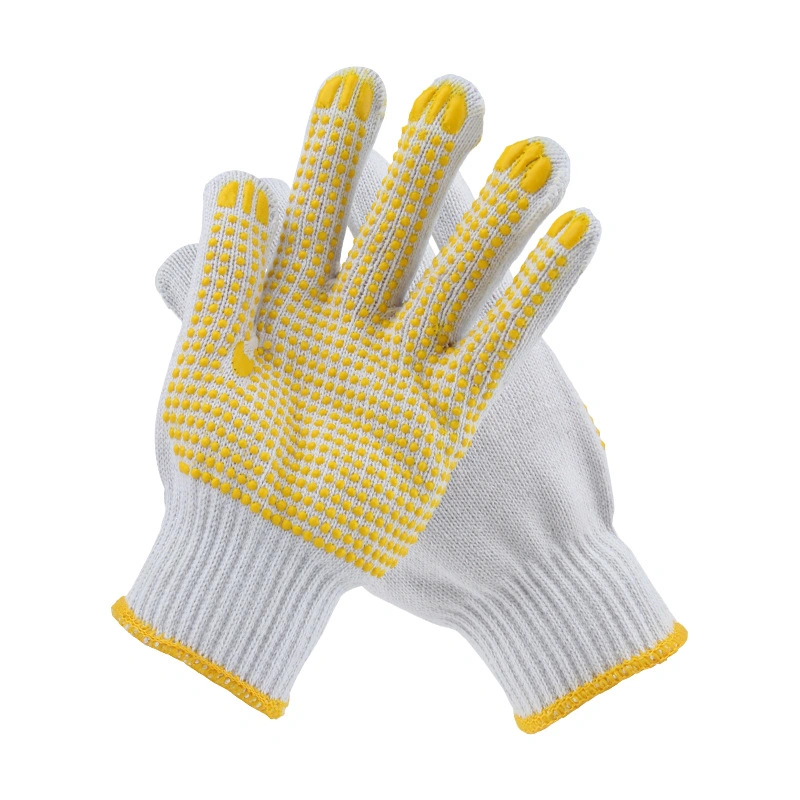 High quality/High cost performance Safety Work Labor Glove Wear-Resistant Yellow PVC Dotted Cotton Knitted Gloves