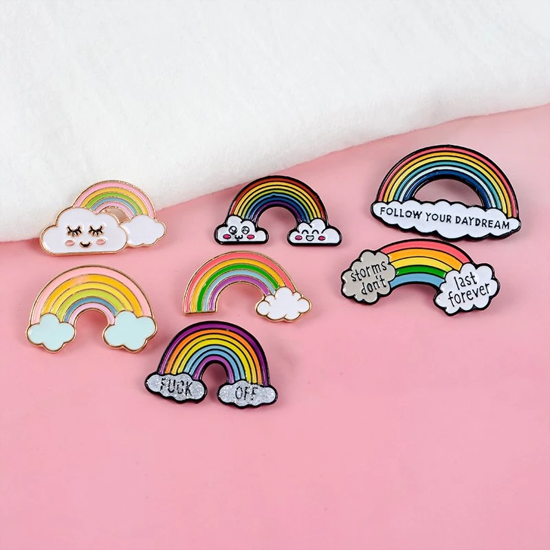 Custom Logo Rainbow Creative Heart Yeh Finger Pin Brooch Metal Pins Badge Denim Enamel Lapel Jewelry Gift