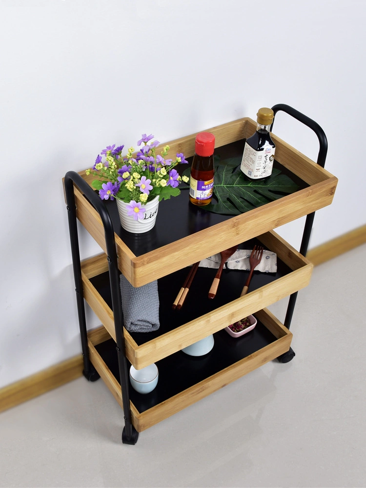 Natural Bamboo Butchers Small Narrow Slim Wooden Kitchen Trolley