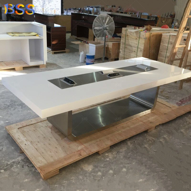 Conference Room Meeting Table Modern Design White Marble Stone Office 10FT Large Boardroom Table