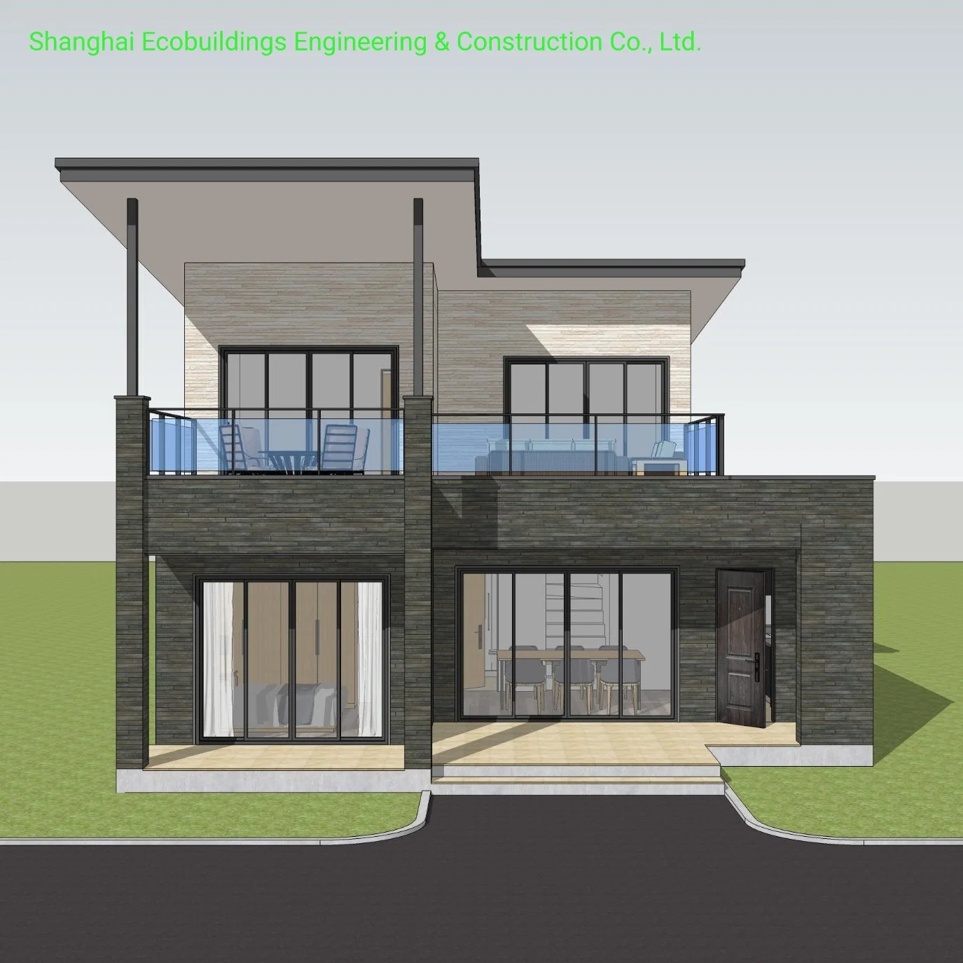 Casa prefabricada de 2 pisos y 3 habitaciones de acero conformado en frío.