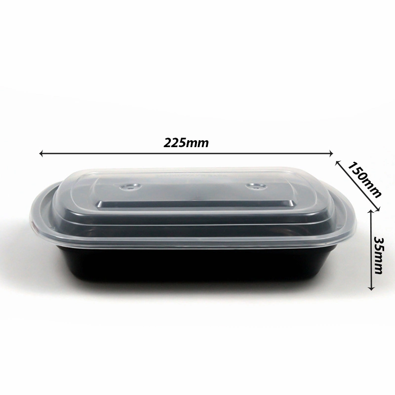 Takeaway Disposable Plastic Tableware 225mm Length PP Plastic Black Box with Clear Lid Customizble