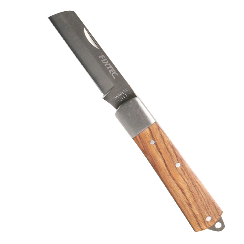 Fixtec Doble Mango de madera Acero inoxidable cuchillo de jardín planta de fruta Cuchillo de injerto cuchillo de aislamiento electricista