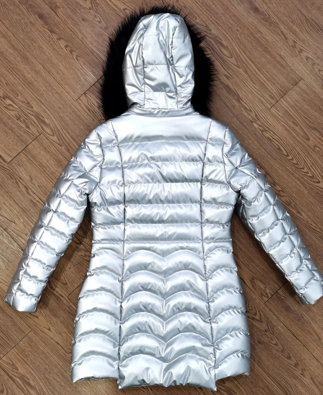 Woman's Shinny Silver Winter Bubble Padded Long Coat Thicker Puffer Coat