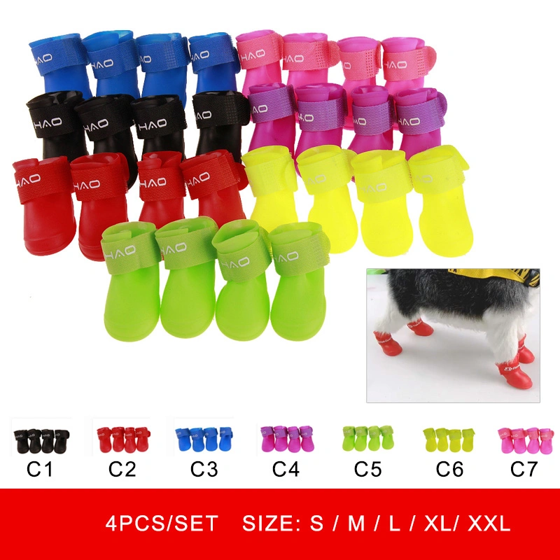 Multi Color Four Pack Non-Slip Pet Shoes PVC Material Rain Boots Comfortable Dog Shoes Waterproof Shoes for Dogs