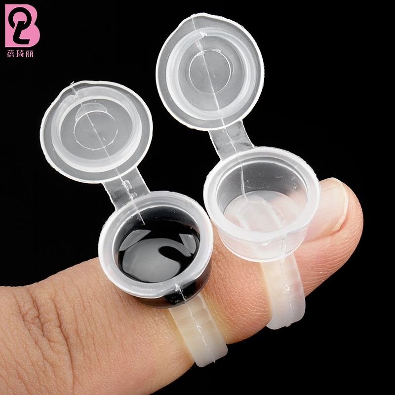 Beiqili 100 Pack Disposable Plastics Glue Ring Eyelash Glue Holder Blooming Cup Glue Rings Faux Cils Maquillage