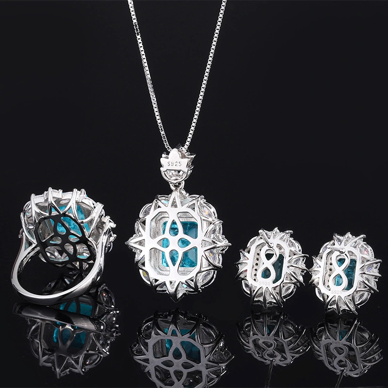 925 Sterling Silver Simulation Paraiba Jewelry Set Fashion Accessories