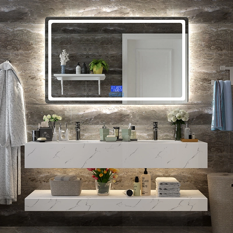 New Design Wall Standing Bathroom Cabinet with Rock Plate Basin Bathroom Vanity with Factory Price