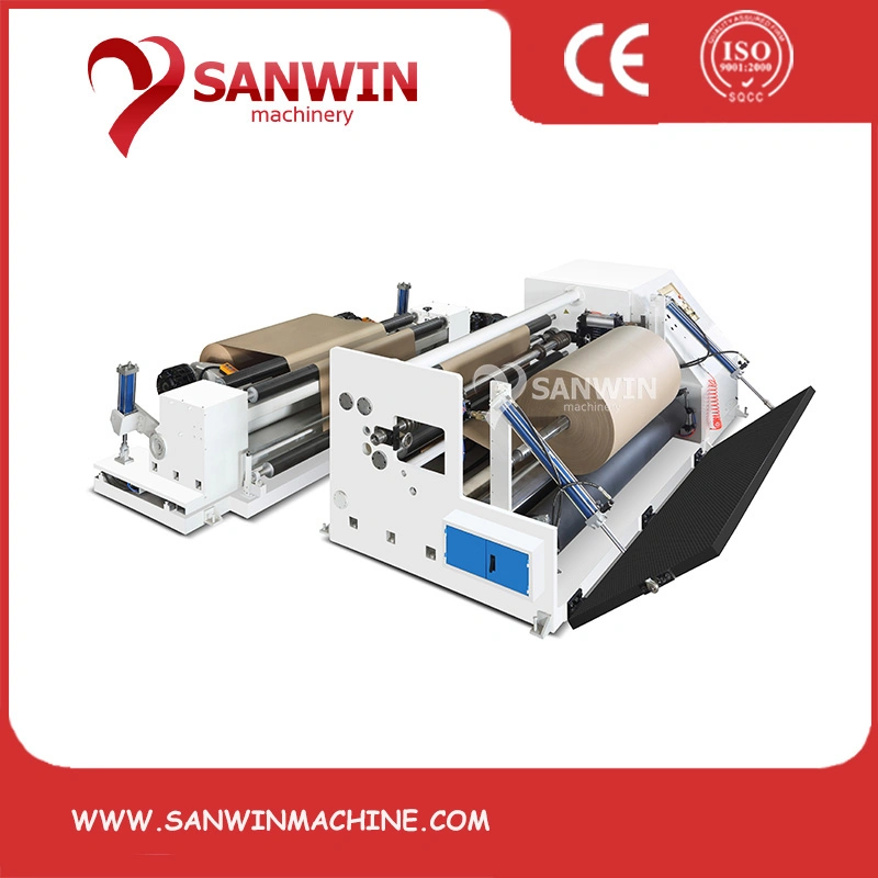 Machine de découpe automatique de papier adhésif en rouleau jumbo à grande vitesse.