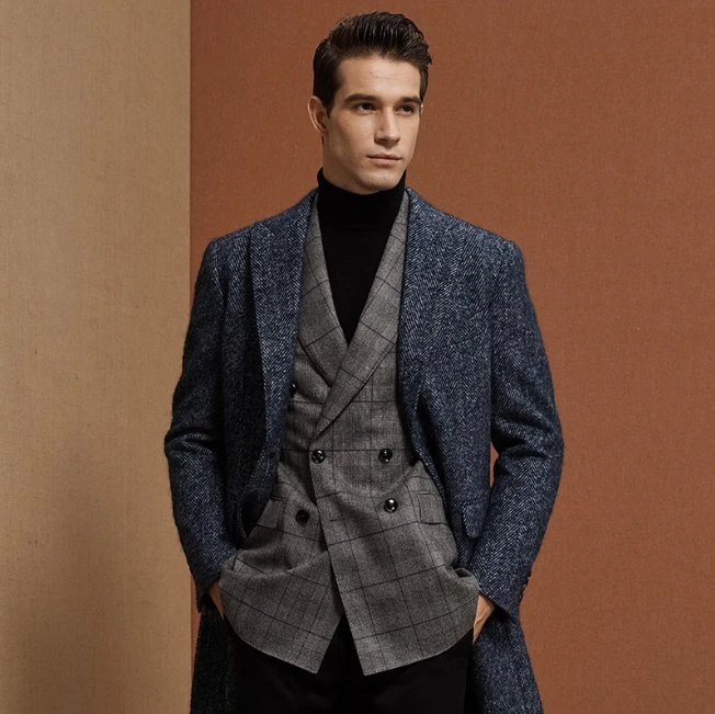 Classic 70% Wool Long Windbreaker Jacket Winter Long Coat Men Slim Cashmere Business Coat Pants Formal Overcoat