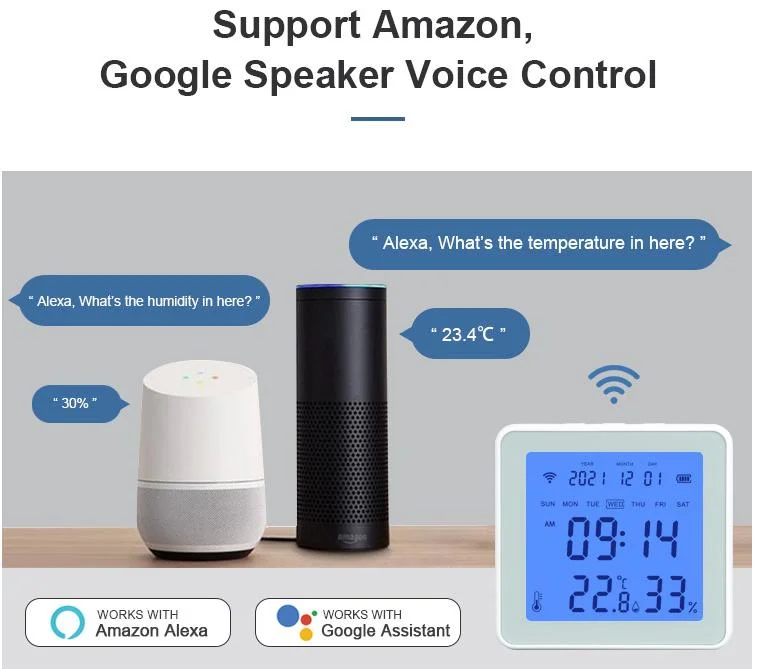حساس درجة الحرارة والرطوبة الذكي مع شاشة LCD، 3 أنواع من الاختيار WiFi 2.4G، ZigBee 3.0، Bluetooth منخفض الطاقة
