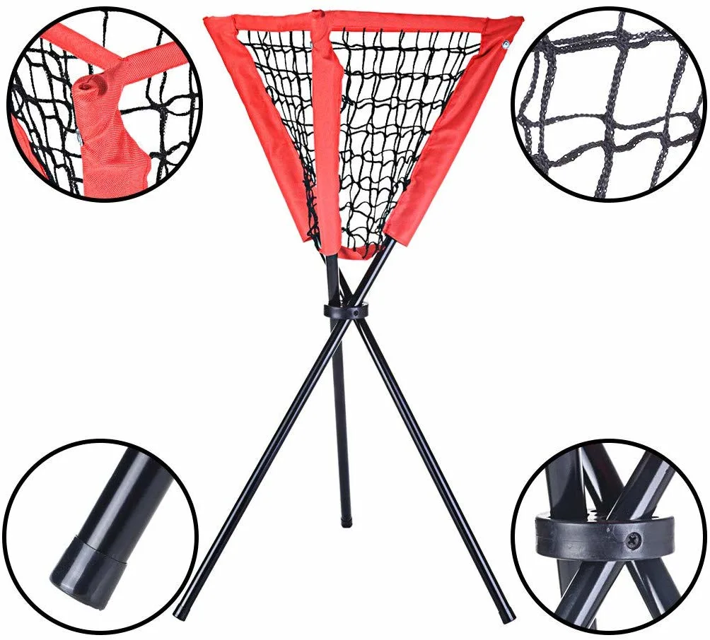 Portable Batting Caddy Movable Practice Ball Training Foldable Pyramid Net Stand Wbb12971