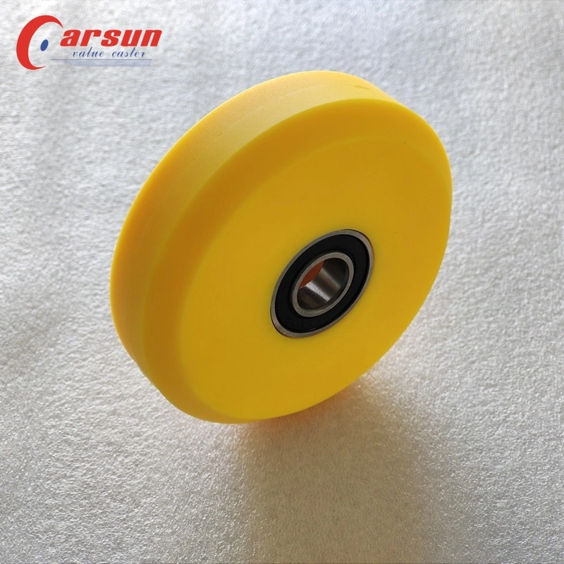 Carsun moyen solide en plastique 100mm PU polyuréthane jaune de 4 pouces de roue avec roulement de roue