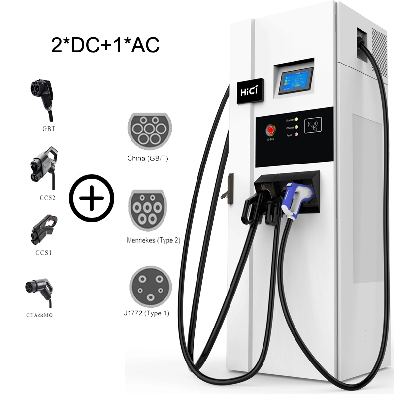 60kw/120kw/180kw Ocpp 1.6j Chademo, CCS2, Type 2 DC+ AC Connector EV Car Charging Station Charging Pile for Outdoor Commercial Use