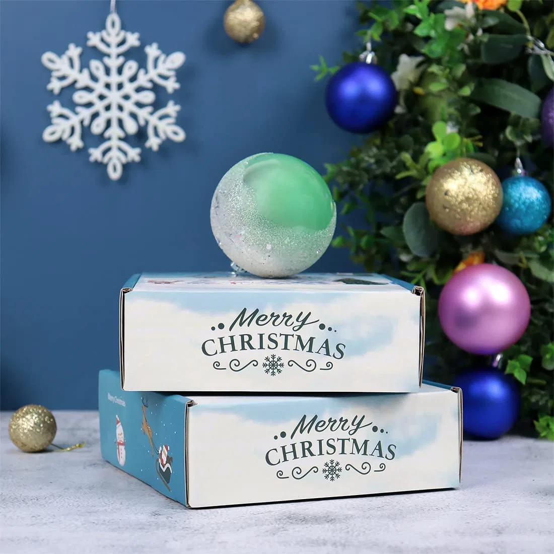 Full-Color Printing Blue Corrugated Carton for Christmas