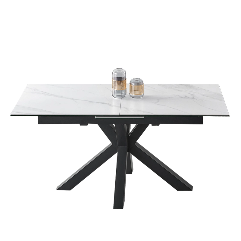 Лучшие продажи столовой деки стола с прямоугольной керамикой 12 мм Черные ножки стола из металла с рамой